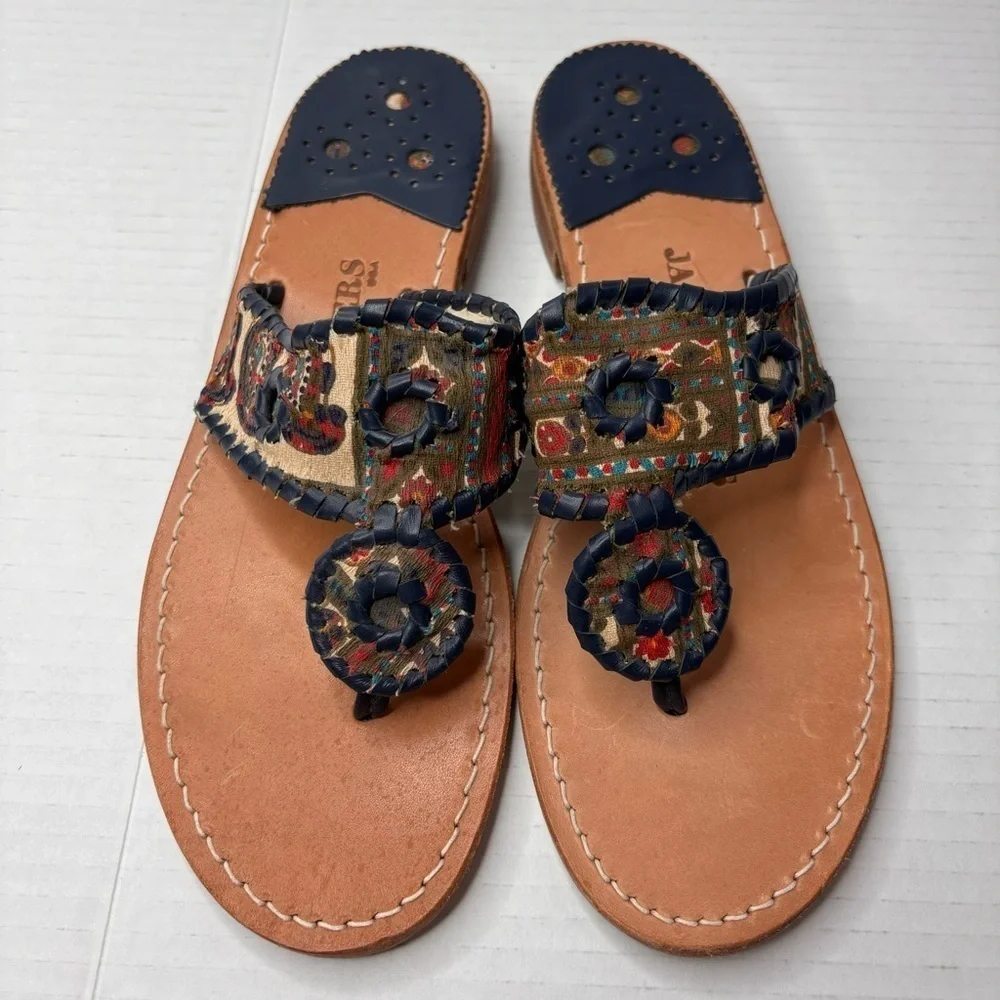JACK ROGERS Vera Bradley Navajo Tapestry Navy Leather Thong Sandals Size 8